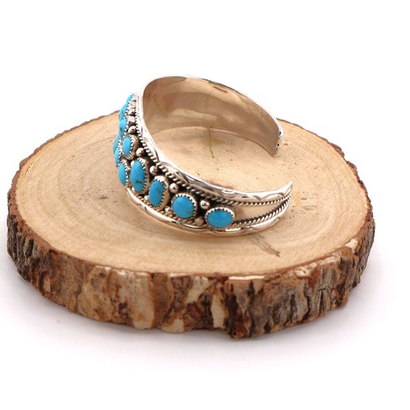 Navajo‎ Bracelet Cluster Turquoise Jewelry Sterling Silver NA Women's Sz 6.25 ** - Picture 7 of 10